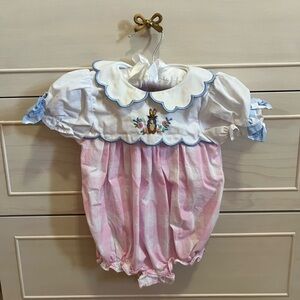 Pink and White Baby Romper with Embroidery
